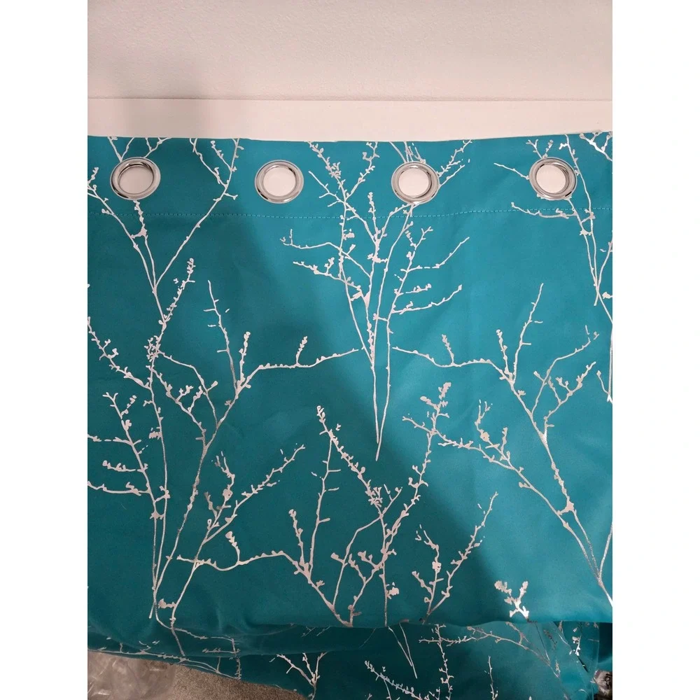 Deconovo Blackout Curtains - Turquoise Silver‎ Blossoming Branch Print 52